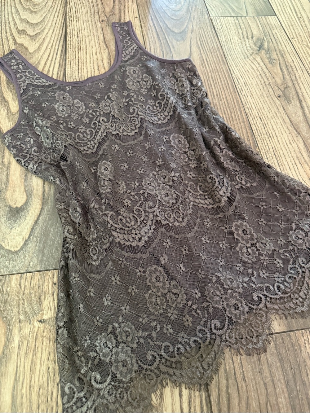 Maurices Lace Overlay Scoop Neck Tank - Brown - Picture 6 of 9